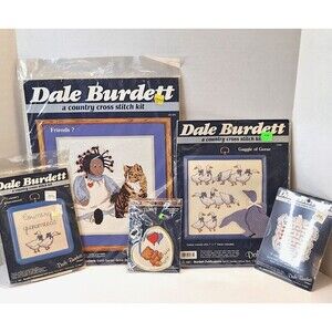Lot of 5 DALE BURDETT Cross Stitch Vintage Frame Sealed Variety 1980's Original